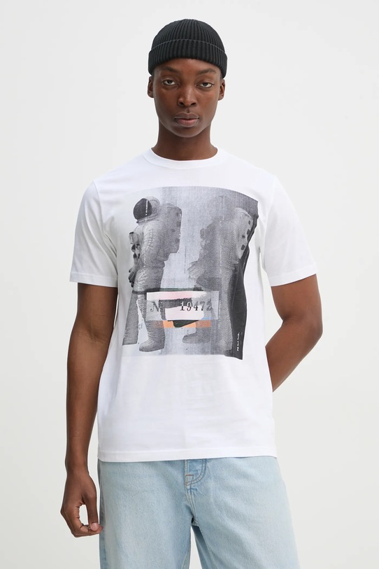 Bavlněné tričko PS Paul Smith potisk bílá M2R.011R.PP5086