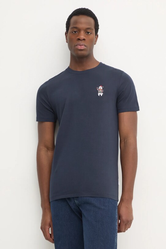 Lindbergh t-shirt bawełniany aplikacja granatowy 30.400313.NAVY