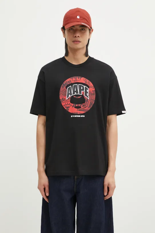 AAPE t-shirt bawełniany Theme nadruk czarny AAPTEM1423XXM