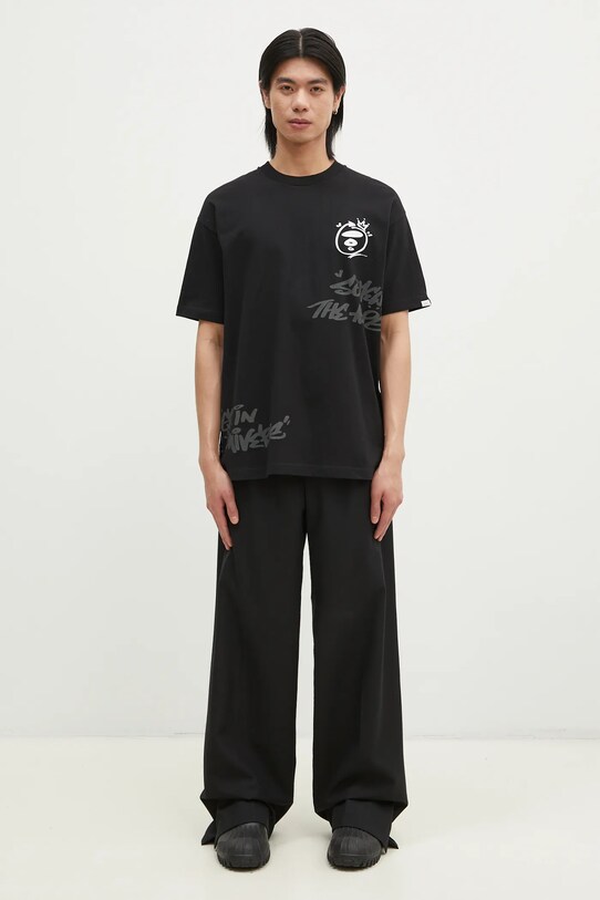 AAPE tricou din bumbac Theme negru AAPTEM1425XXM