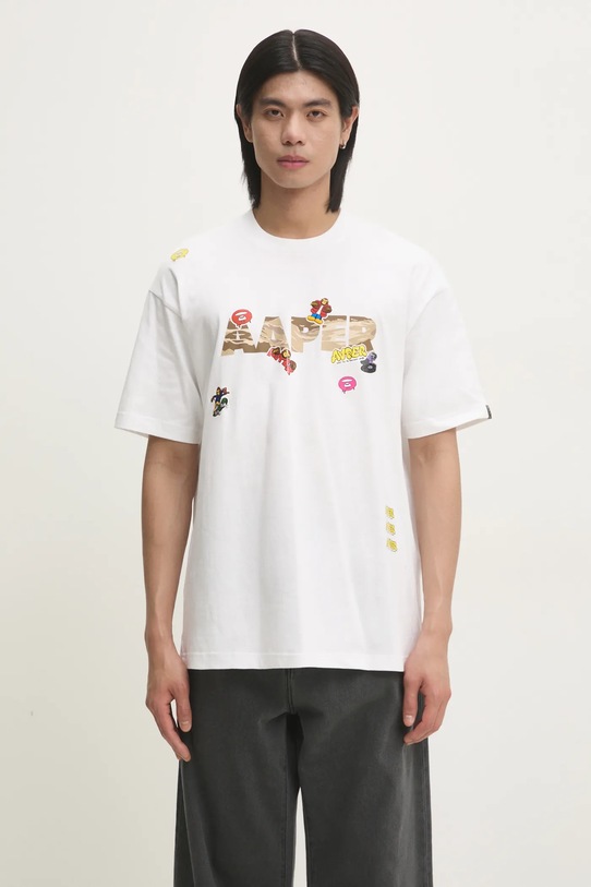 Ρούχα Βαμβακερό μπλουζάκι AAPE Theme AAPTEM1499XXM λευκό