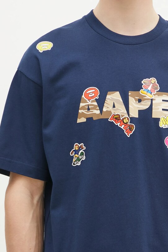 Памучна тениска AAPE Theme тъмносин AAPTEM1499XXM