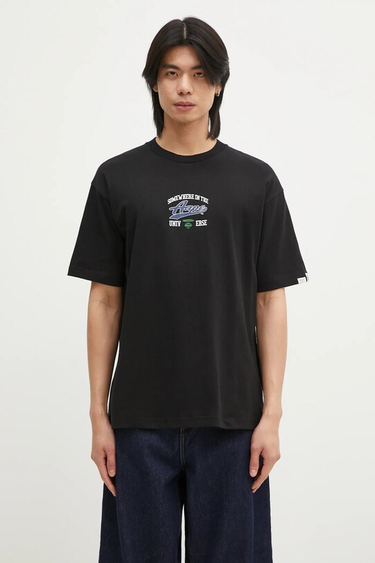 Îmbrăcăminte AAPE tricou din bumbac Theme Main AAPTEM1549XXN negru