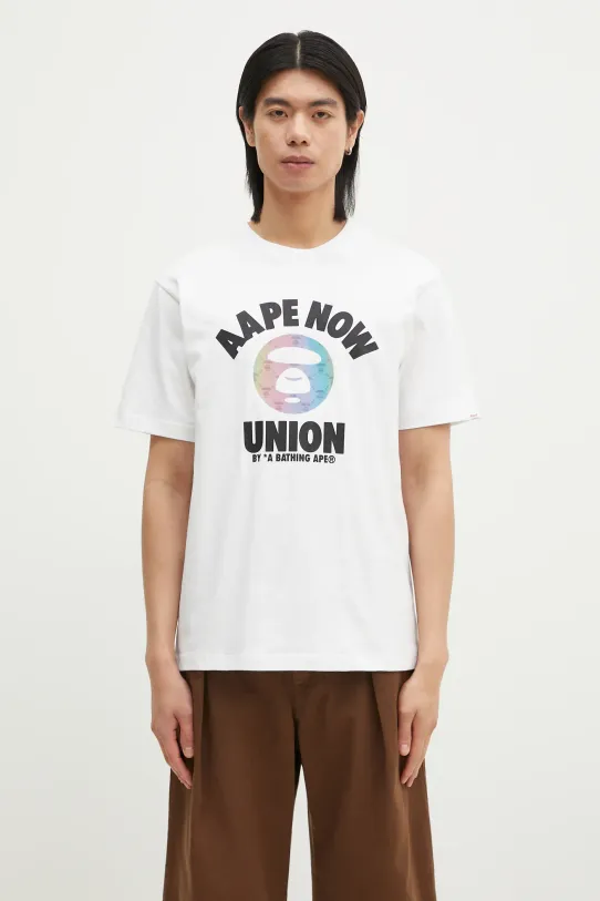 Бавовняна футболка AAPE Moon Face Logo надрук білий AAPTEM1561XXN