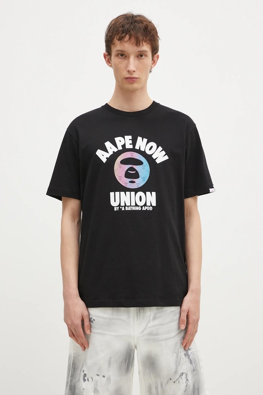 Pamučna majica AAPE Moon Face Logo regular crna AAPTEM1561XXN