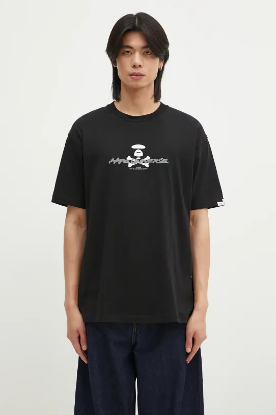 Хлопковая футболка AAPE Moon Face Logo печать чёрный AAPTEM1564XXN