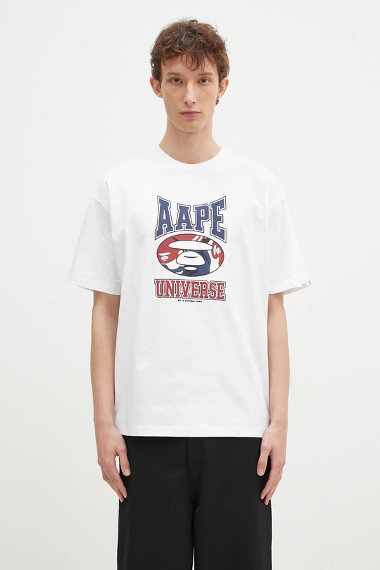 Бавовняна футболка AAPE Moon Face Logo надрук білий AAPTEM1547XXN