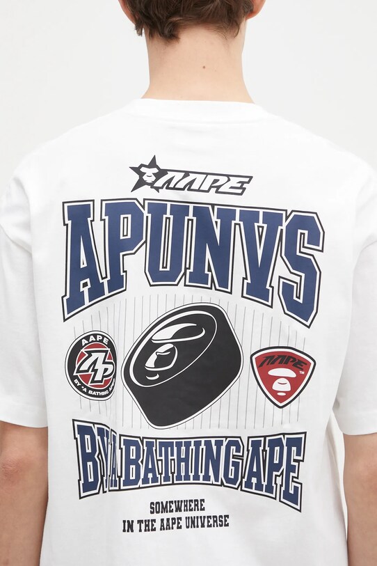 Бавовняна футболка AAPE Moon Face Logo білий AAPTEM1547XXN