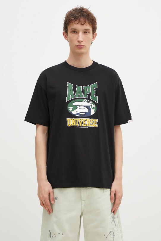 Odzież AAPE t-shirt bawełniany Moon Face Logo AAPTEM1547XXN czarny