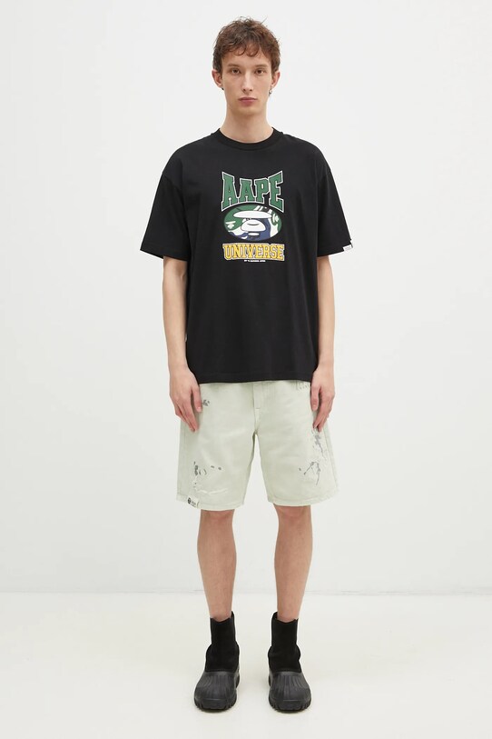 AAPE t-shirt bawełniany Moon Face Logo AAPTEM1547XXN czarny