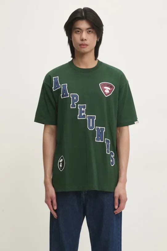 AAPE t-shirt in cotone Moon Face Logo rilassato verde AAPTEM1548XXN