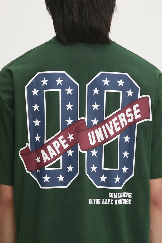AAPE tricou din bumbac Moon Face Logo verde AAPTEM1548XXN