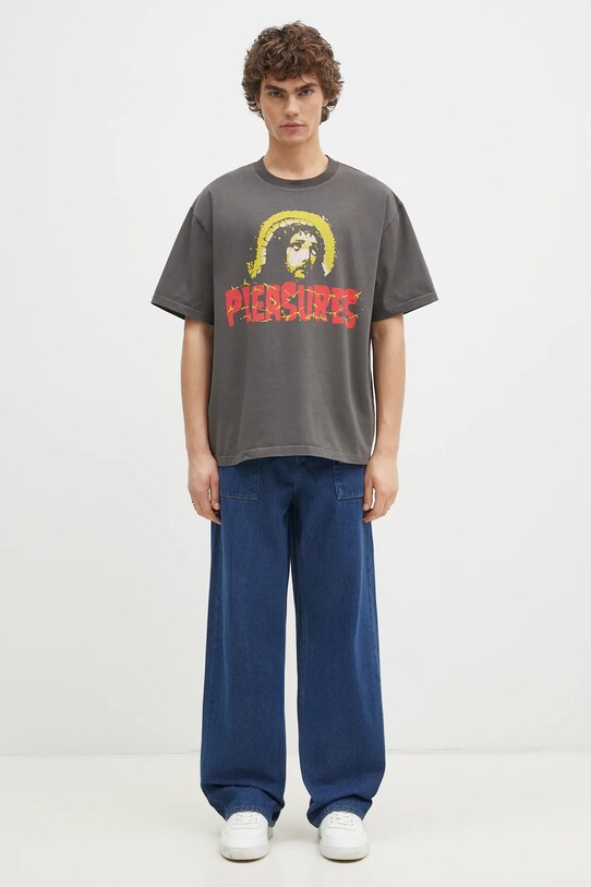 PLEASURES tricou din bumbac Chosen Heavyweight P24W033 gri
