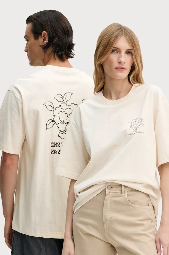 Samsoe Samsoe tricou din bumbac SAPOETRY print bej U24300004