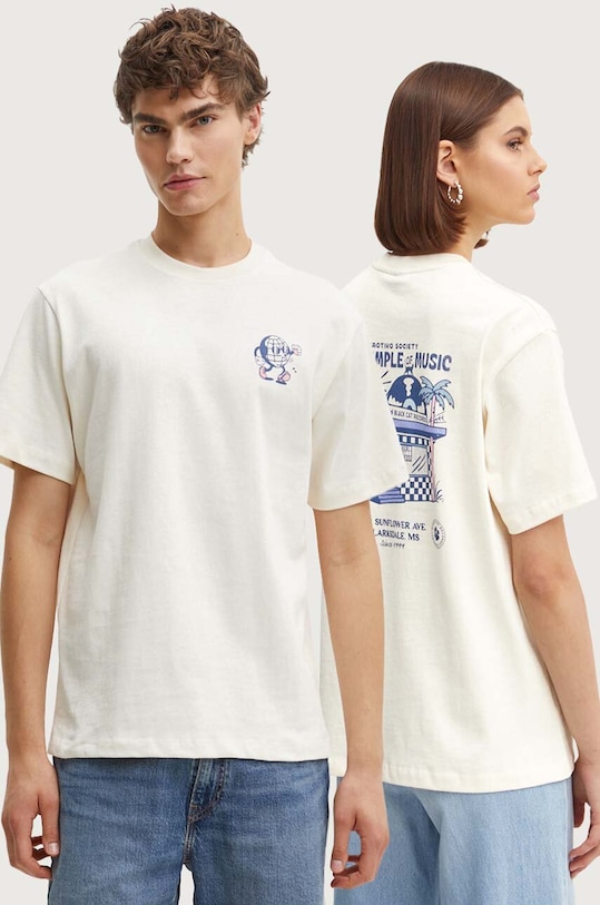 Bavlněné tričko Kaotiko kulatý béžová AP059.01S.G002