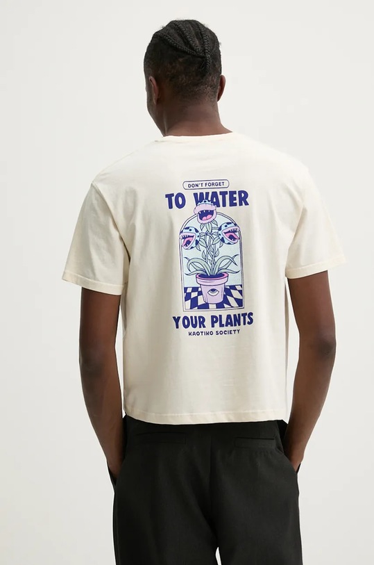 Bavlněné tričko Kaotiko potisk béžová AP027.01.M002