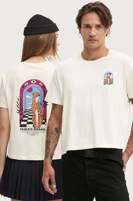 Bavlnené tričko Kaotiko potlač béžová AP012.01.M002