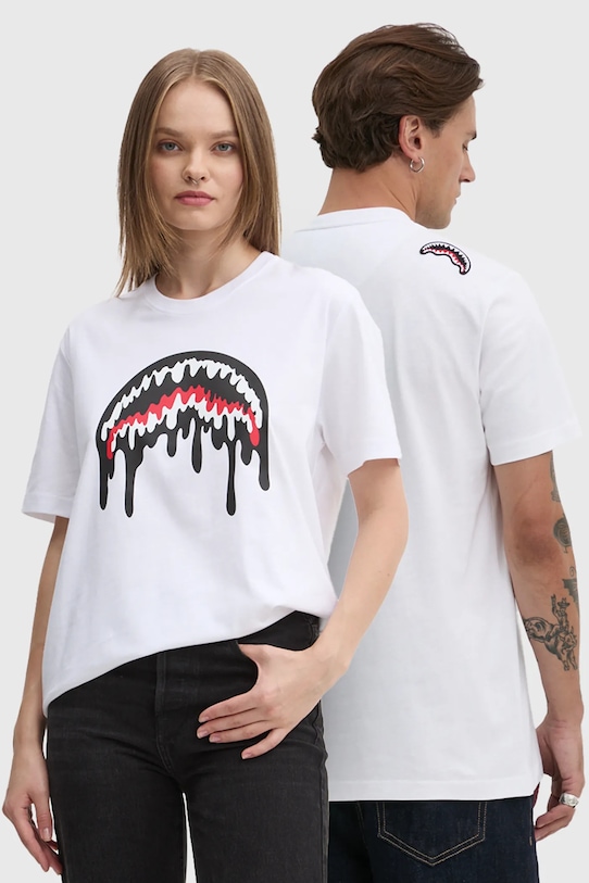 Sprayground tricou din bumbac print alb SP290