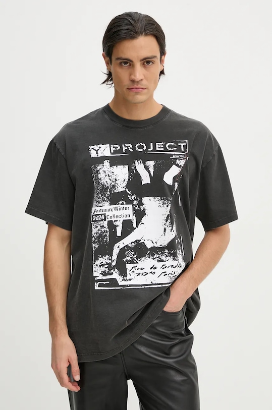 Y/Project cotton t-shirt ROCK BAND PRINT PINCHED LOGO T-SHIRT 204TS020 gray AW24
