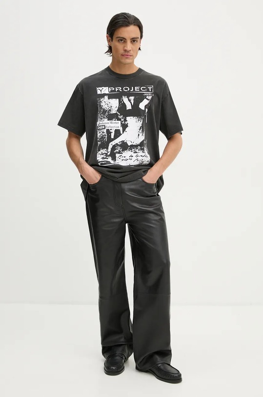 Y/Project cotton t-shirt ROCK BAND PRINT PINCHED LOGO T-SHIRT gray 204TS020