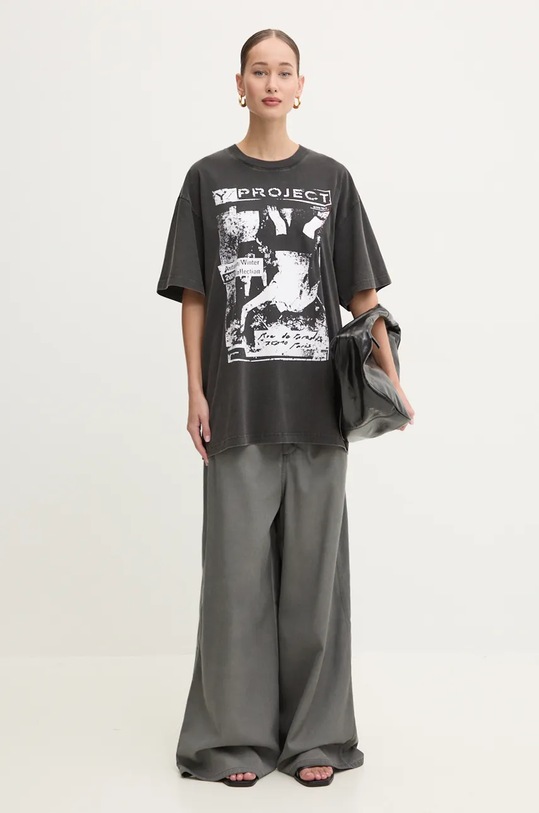 Y/Project cotton t-shirt ROCK BAND PRINT PINCHED LOGO T-SHIRT 204TS020 gray