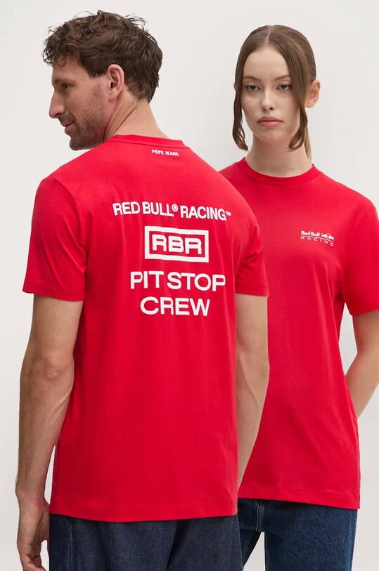 Red Bull Racing x Pepe Jeans t-shirt bawełniany nadruk czerwony RU500003