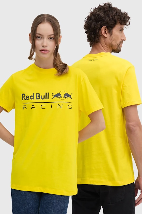 Bavlněné tričko Red Bull Racing x Pepe Jeans potisk žlutá RU500005