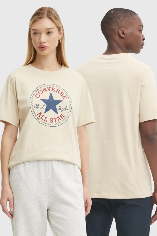 Памучна тениска Converse стандартна бежов 10025459.A28