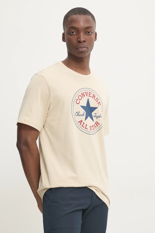 Памучна тениска Converse 10025459.A28 бежов AW24