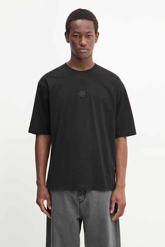 Памучна тениска Filling Pieces Boxy Embroidered свободна черен 74413791861