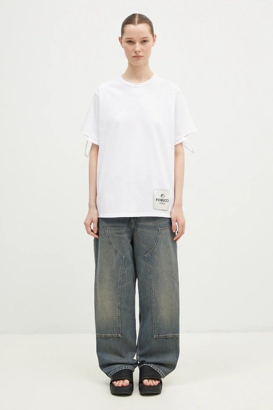 Bombažna kratka majica Fiorucci Distressed M01FMTSH101CJ01WH06 bela