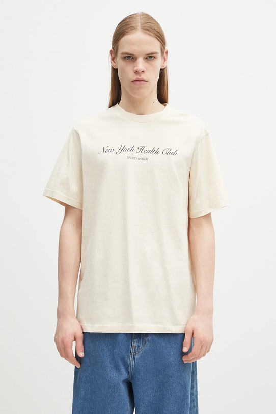 Памучна тениска Sporty & Rich NY Health Club свободна бежов TO043514043CR01