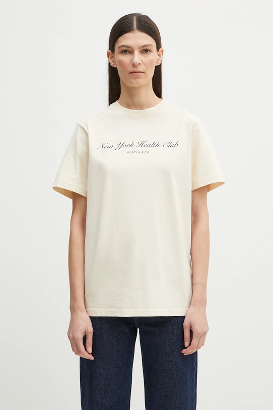 Памучна тениска Sporty & Rich NY Health Club TO043514043CR01 бежов AW24
