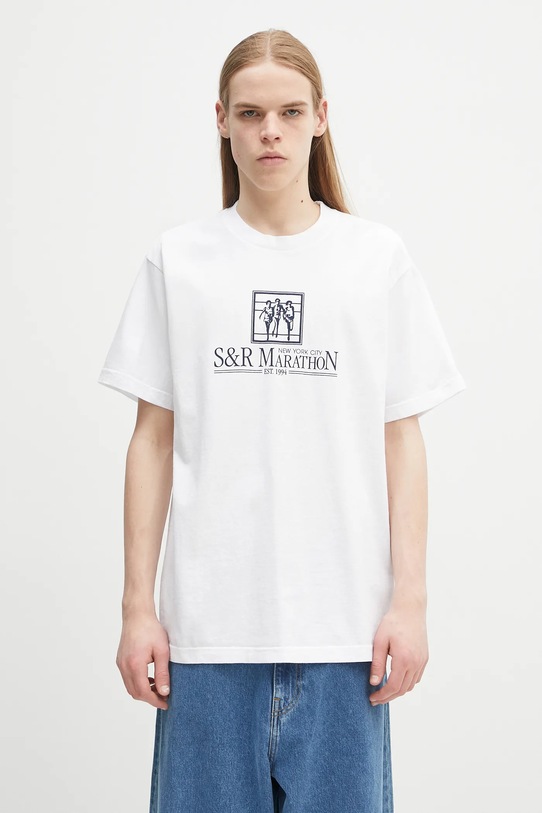 Sporty & Rich tricou din bumbac NY Marathon print alb TO043514133WH01