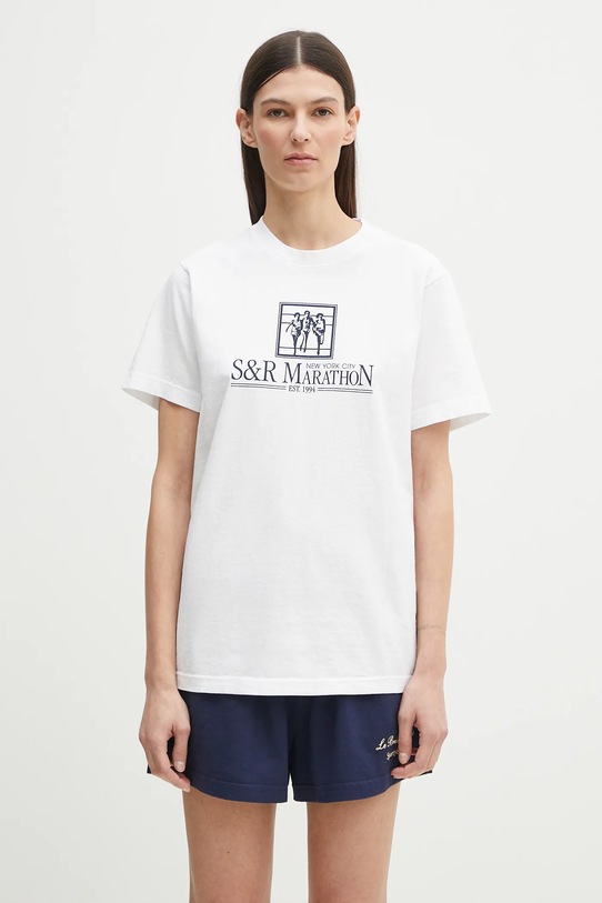 Sporty & Rich tricou din bumbac NY Marathon TO043514133WH01 alb AW24