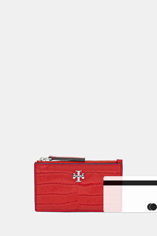 Kožená peněženka Tory Burch Kira Croc Zip Card červená 174546.600