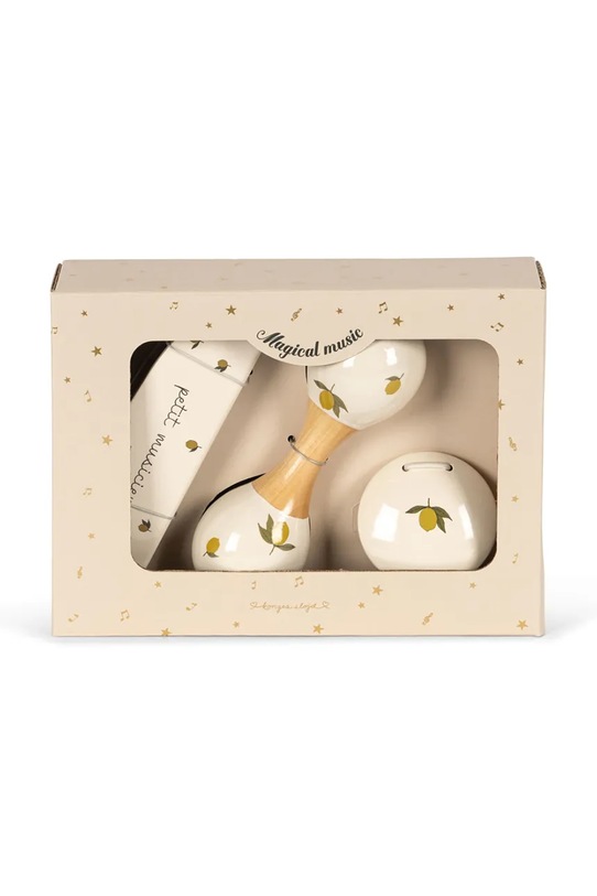 Konges Sløjd zabawka drewniana niemowlęca MUSIC SET PETIT LEMON GLOSSY FSC 3-pack KS103931.9BYA beżowy