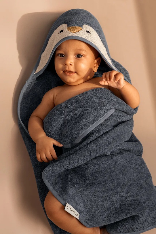 Παιδική βαμβακερή πετσέτα Liewood Albert Penguin Hooded towel μπλε LW20311.9BYA