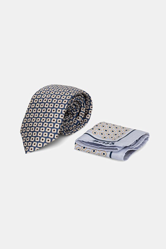 BOSS cravatta e fazzoletto da taschino pacco 2 H-SET TIE-PKT SQ 253 piccola impronta blu navy 50546240