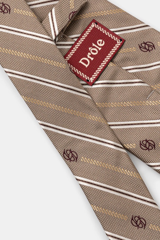 Копринена вратовръзка Drôle de Monsieur La Cravate Rayure Monogramme I.TI002.SE018 бежов AW25