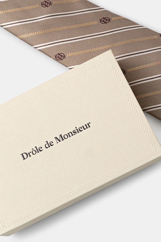 Дрехи Копринена вратовръзка Drôle de Monsieur La Cravate Rayure Monogramme I.TI002.SE018 бежов