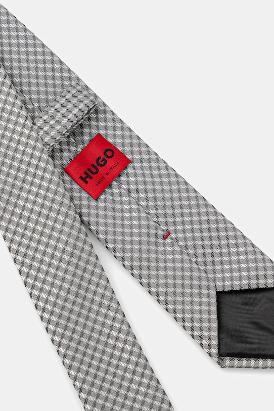 HUGO krawat z jedwabiem 50551741 szary AW25