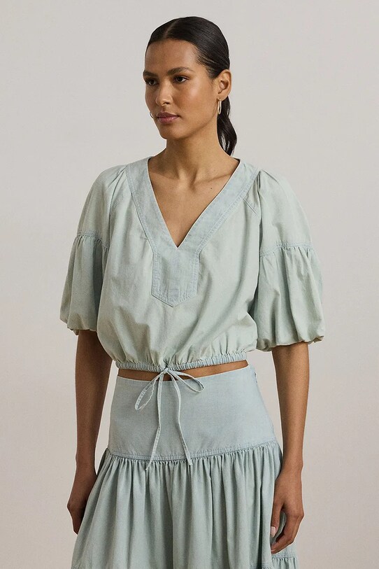 Lauren Ralph Lauren bluzka bawełniana bawełna niebieski 200971260