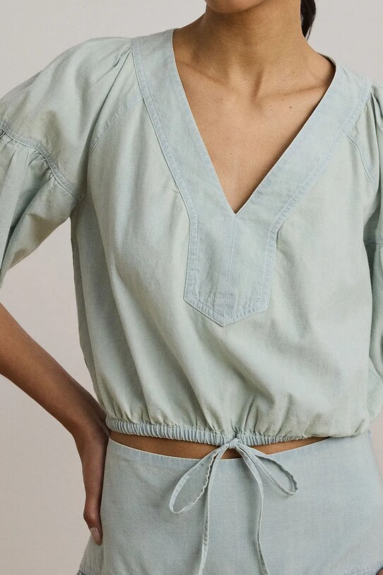 Lauren Ralph Lauren bluzka bawełniana niebieski 200971260