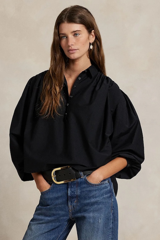 Halenka Polo Ralph Lauren s příměsí hedvábí černá 211971508