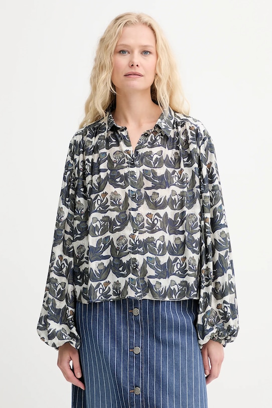 MUNTHE cămașă din amestec de mătase LYNX cu modele albastru 253104025322