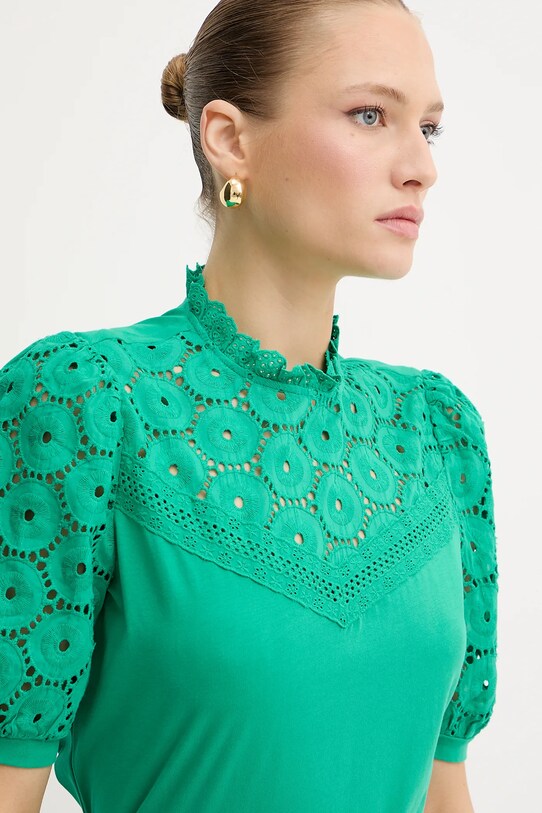 Morgan bluză din bumbac verde DULIE