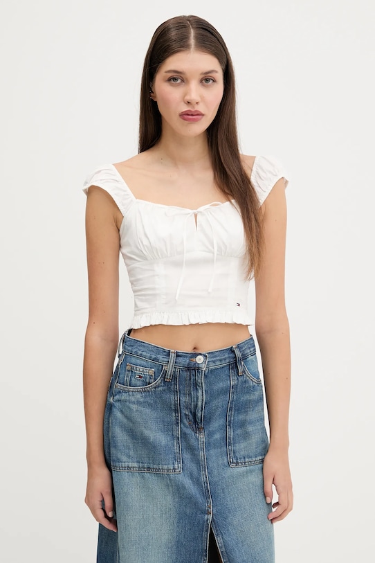 Tommy Jeans camicetta in cotone semplice bianco DW0DW20985