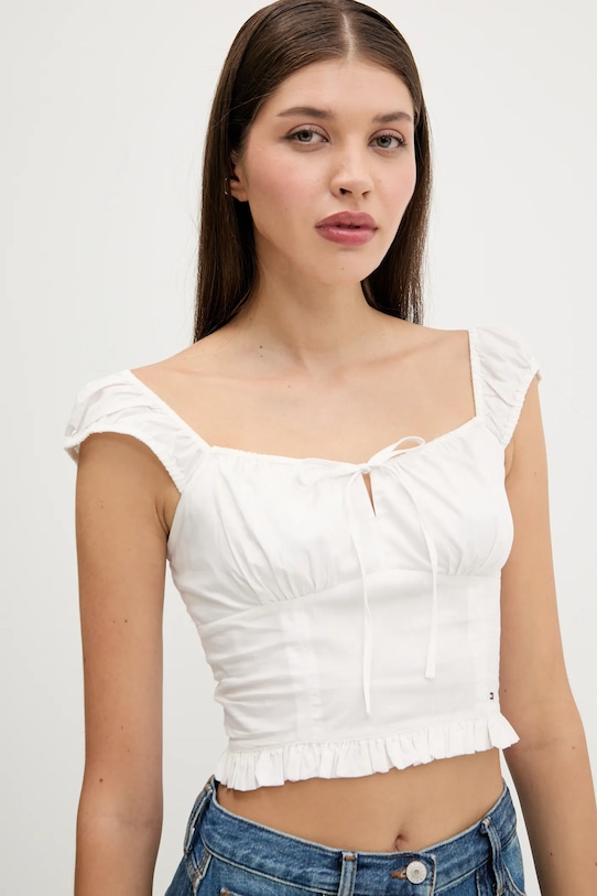 Tommy Jeans camicetta in cotone bianco DW0DW20985