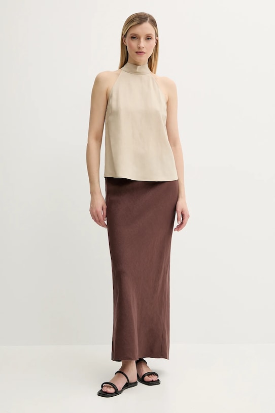 Samsoe Samsoe top z domieszką lnu SARHEO F25200157 beżowy AW25